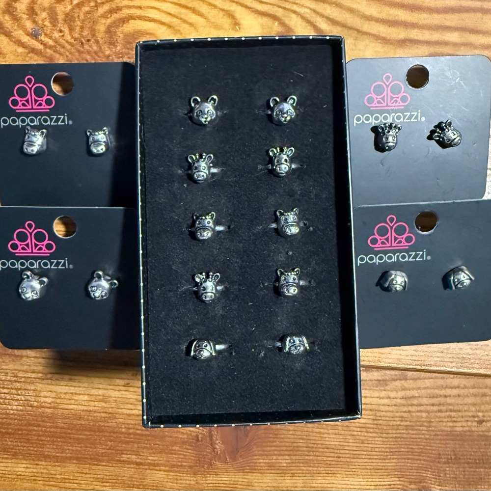 14pc Silver Animal Ring & Earrings Set